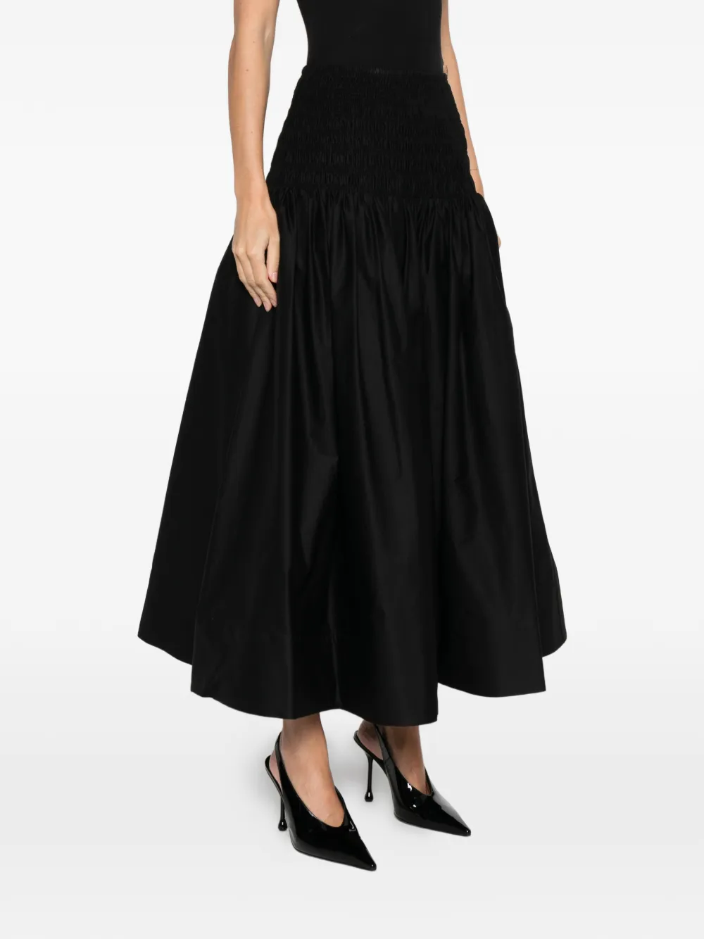 Self-portrait Shirred-panel Maxi Skirt In Black