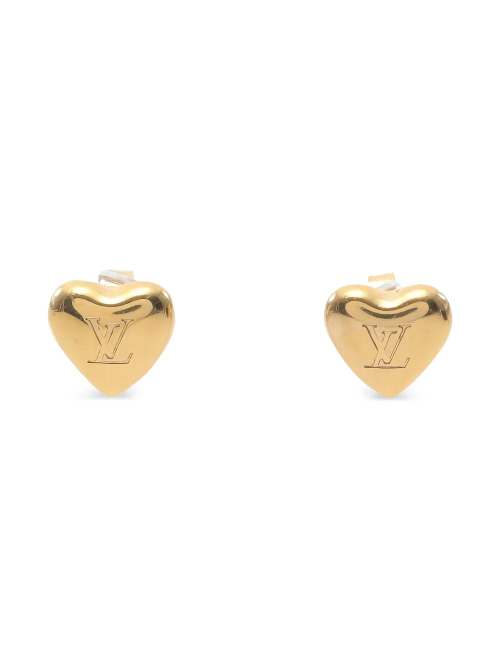 Pre-owned Louis Vuitton Heart Logo Earrings In Gold