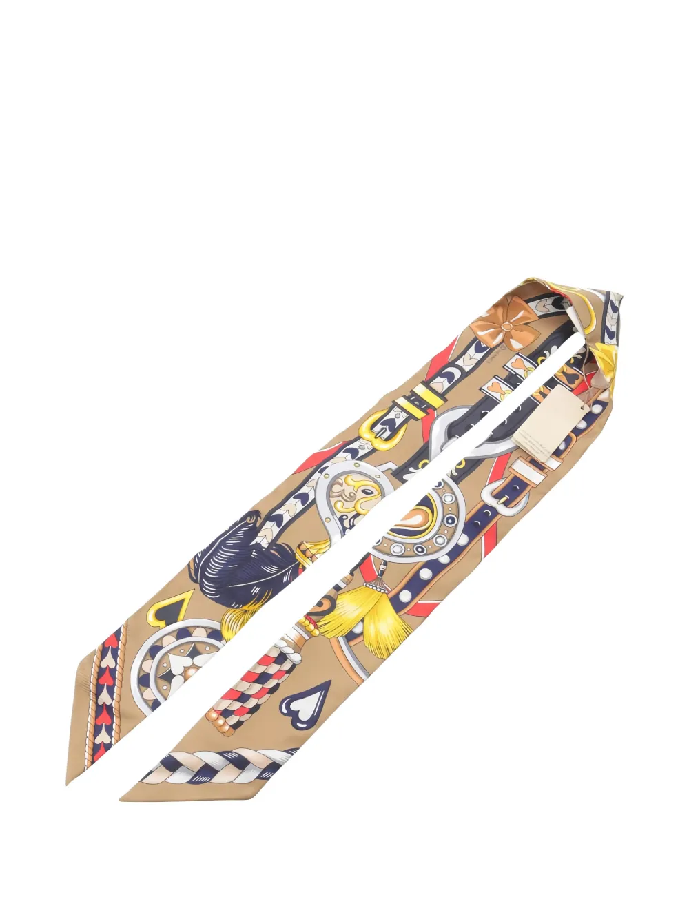 Pre-owned Hermes 2020s Arnais De Coeur Heart Ribbon Twilly Scarf In Neutral