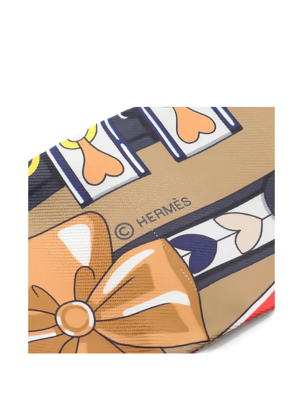 Pre-owned Hermes 2020s Arnais De Coeur Heart Ribbon Twilly Scarf In Neutral