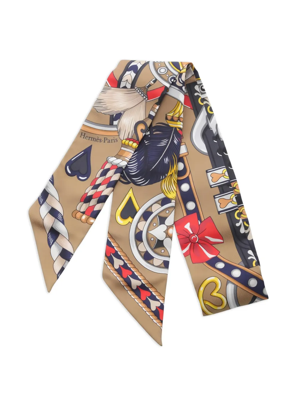 Hermès Pre-Owned 2020s Arnais De Coeur heart ribbon twilly scarf | Nude | Image 1