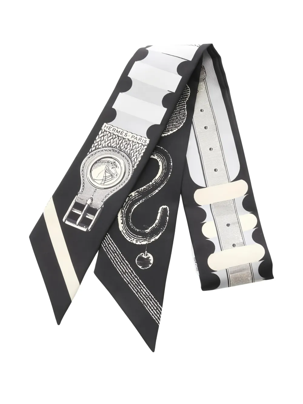 Pre-owned Hermes 2020s Inventaire Poetique De Brides A Bloc Ribbon Scarf In Black