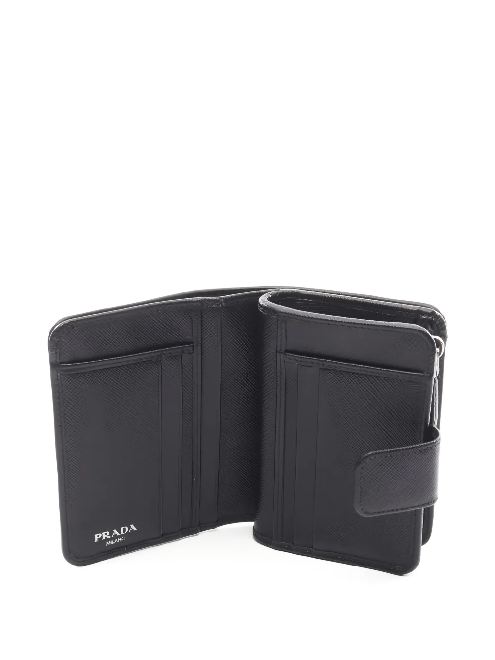 Pre-owned Prada Portaf Piccolo Lampo Logo-plaque Wallet In Black