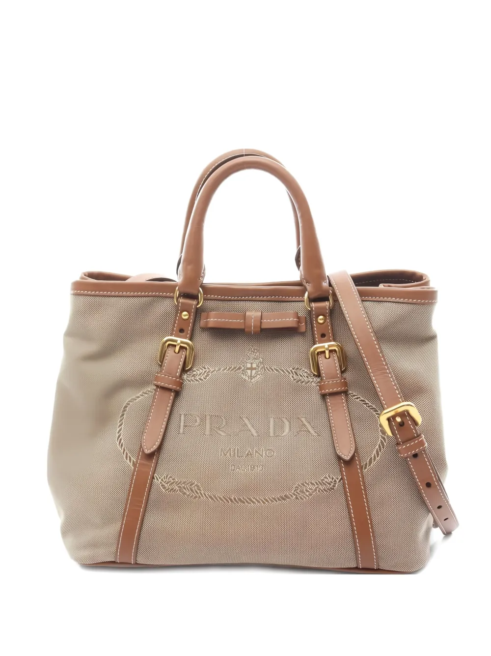 PRADA Pre-owned Logo-embroidery Jacquard Tote Bag In Neutral