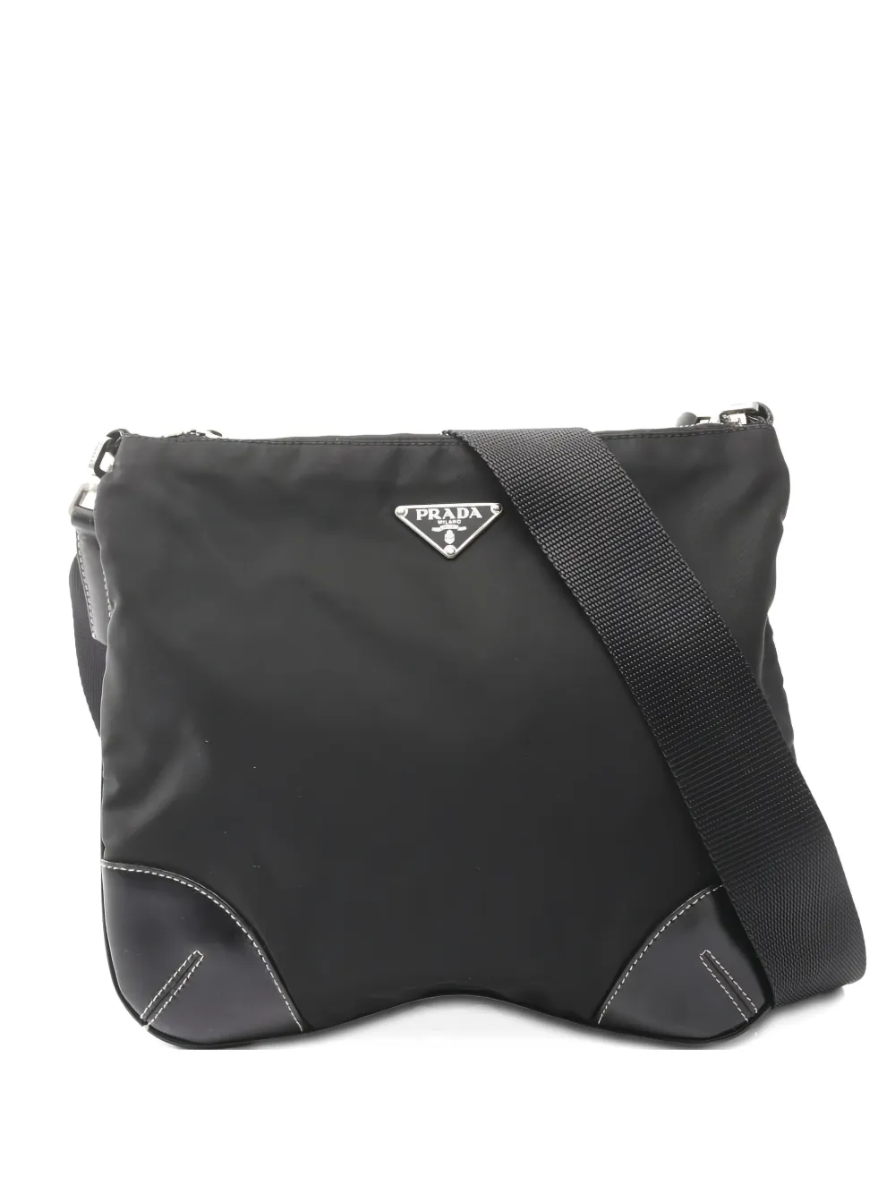 Pre-owned Prada 2000s Logo-plaque Leather Cross Body Bag In Black