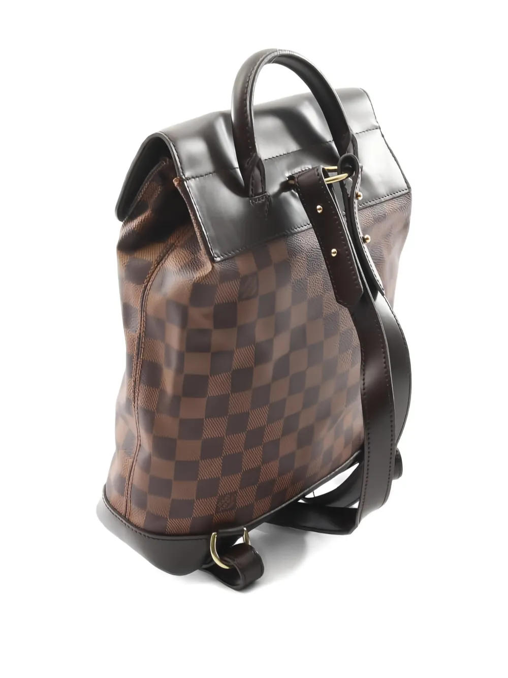 Pre-owned Louis Vuitton 1999 Soho Damier Ebène Buckled Backpack In Brown