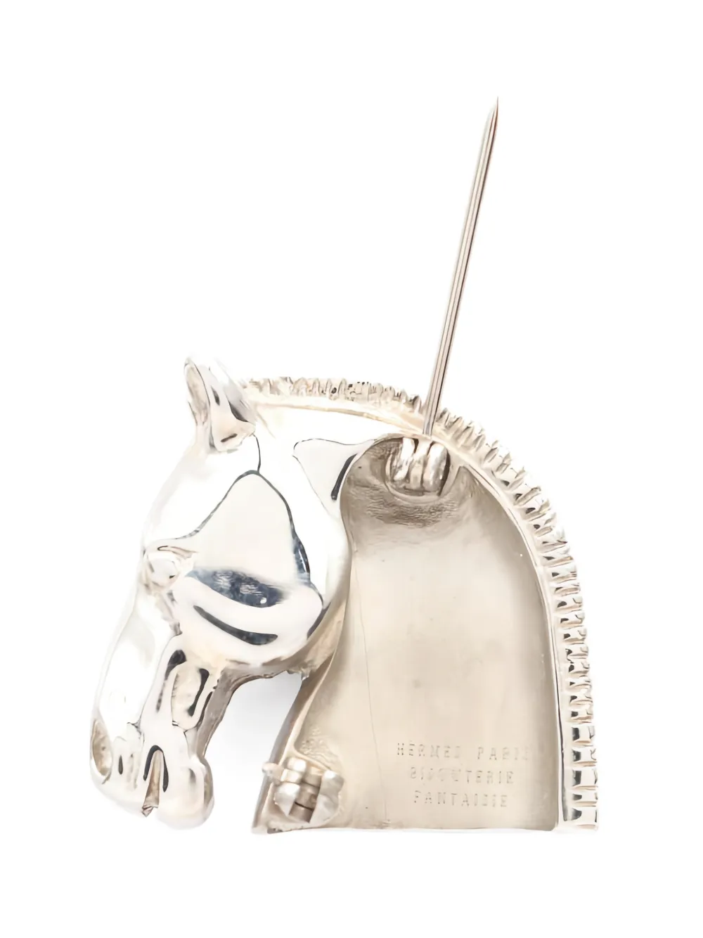 Pre-owned Hermes 2010s Horse Head Brooch In Silver