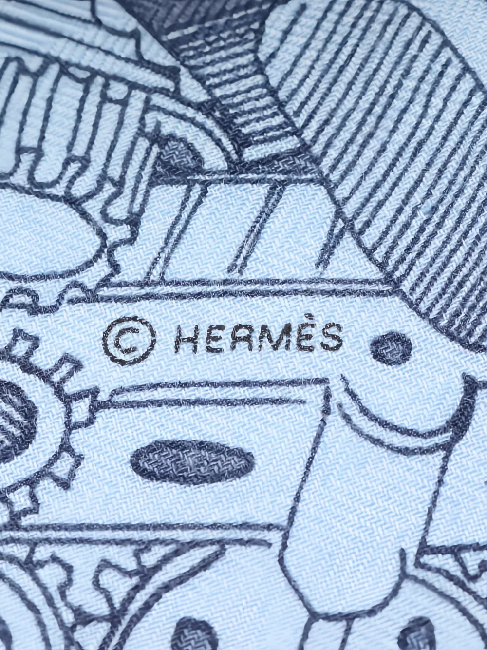 Pre-owned Hermes 2020s Carre Des Chevaux Sous Le Capot 140 Scarf In Blue