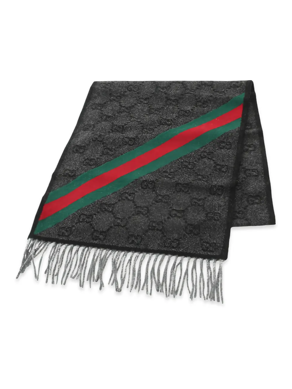 Gucci Pre-Owned 2020 GG 패턴 프린지 스카프 | 그레이 | Image 1