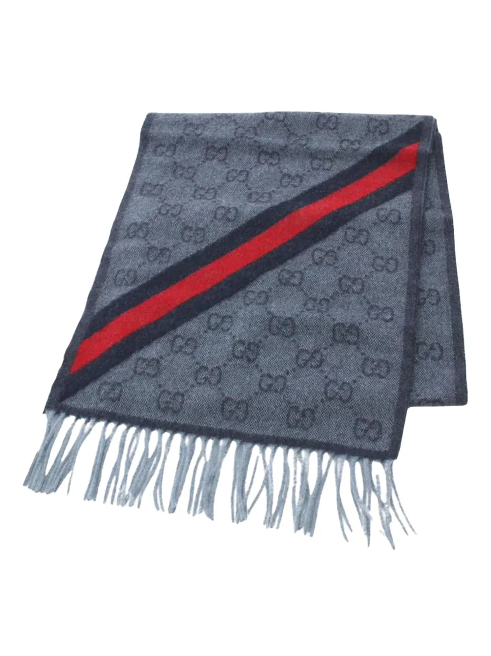 Gucci Pre-Owned 2020s GG pattern fringed scarf | Blue | Image 1