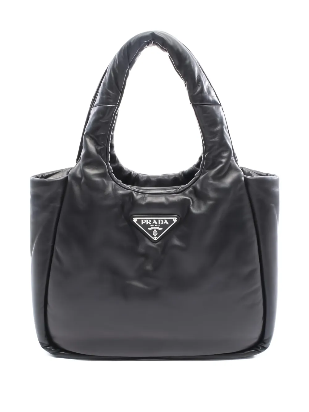 Pre-owned Prada 2010s Triangle-logo Leather Tote Bag In Black