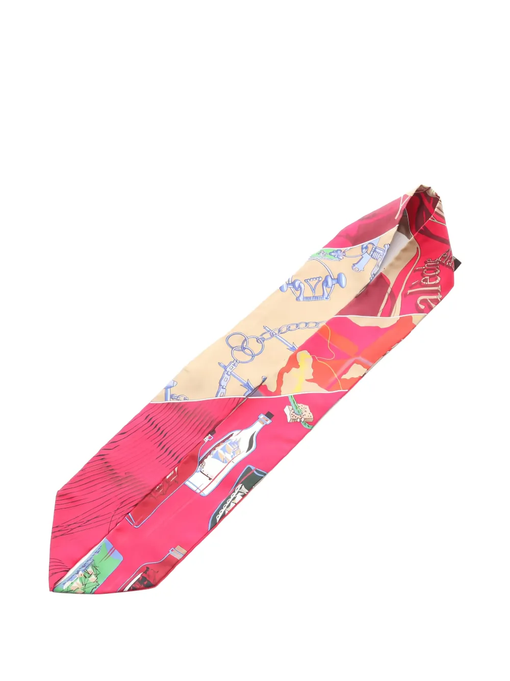 HERMES Pre-owned Caleche Mors Et Bouteilles Printed Ribbon Scarf In Red