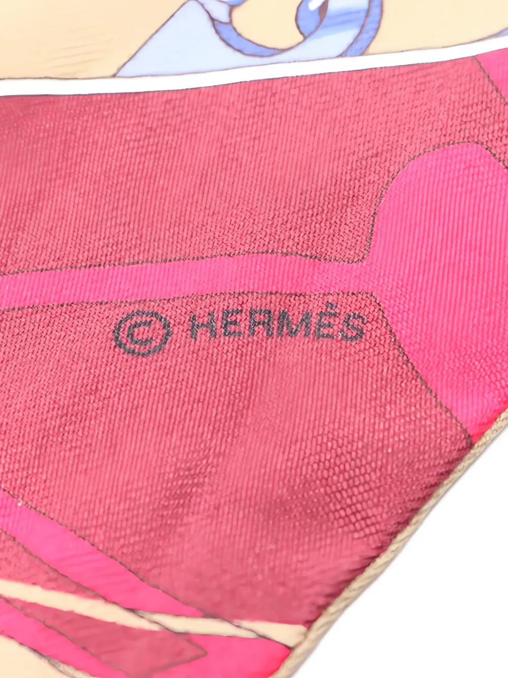 HERMES Pre-owned Caleche Mors Et Bouteilles Printed Ribbon Scarf In Red