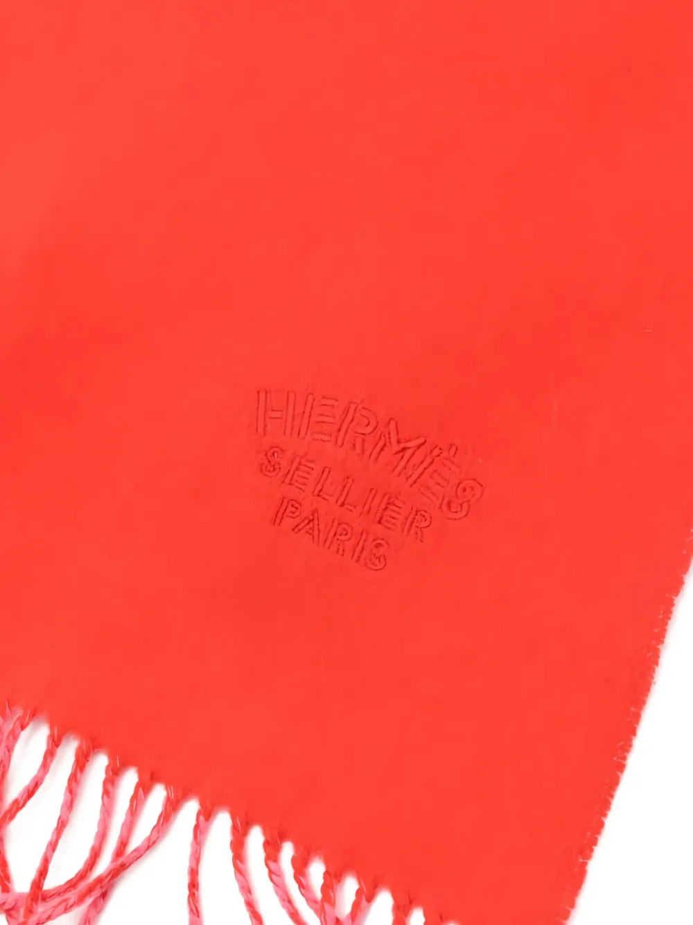 HERMES Pre-owned 2000s Logo Embroidery Fringed Scarf In Orange