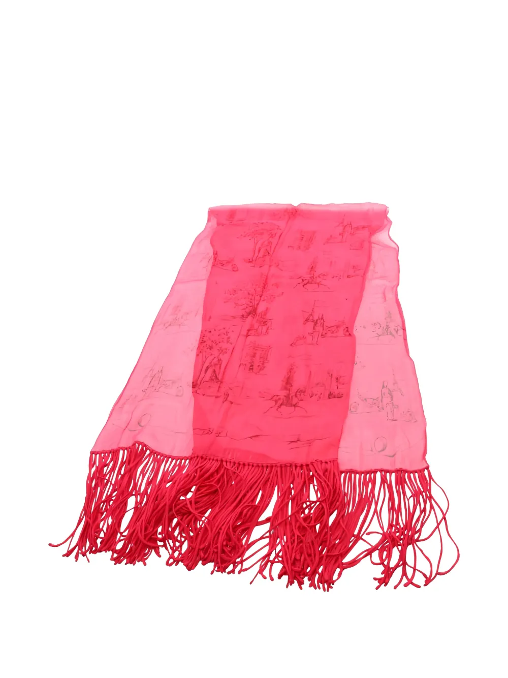 Pre-owned Hermes 2010s Stall Fringed Printed Scarf In Pink