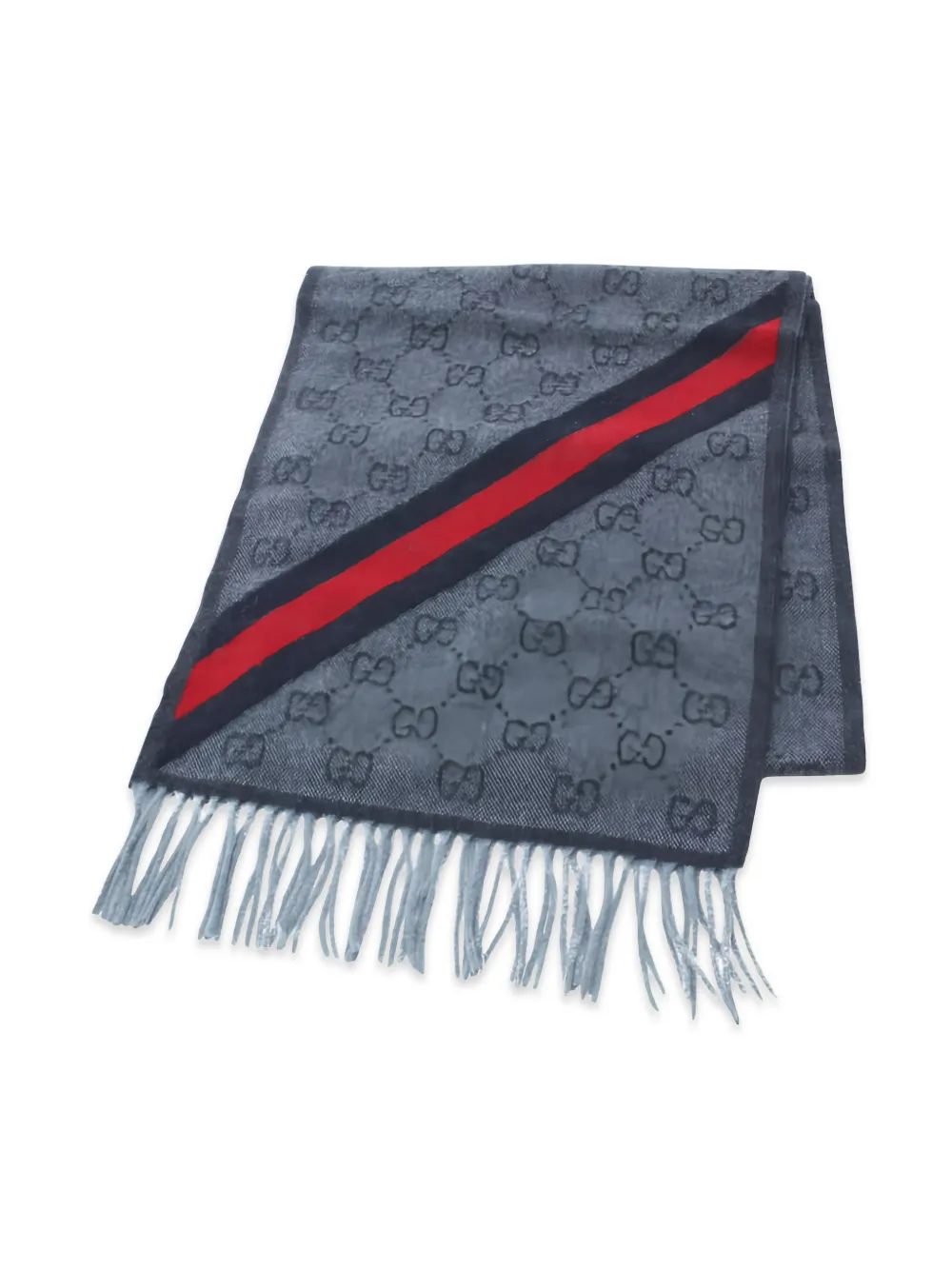 Gucci Pre-Owned 2020s GG-pattern fringed scarf | Blue | Image 1