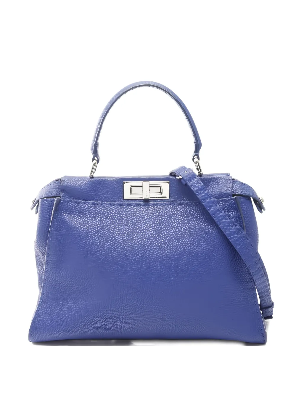 Pre-owned Fendi 2000s Peekaboo Leather Tote Bag In Blue