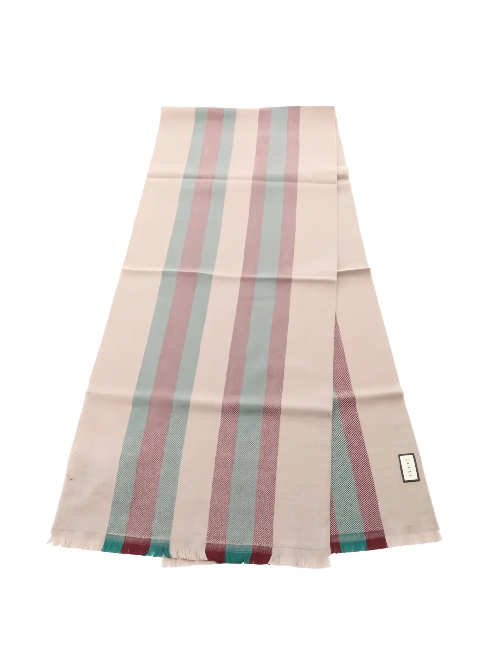 Gucci Pre-Owned 2020s striped logo-patch scarf | Neutrals | Image 1