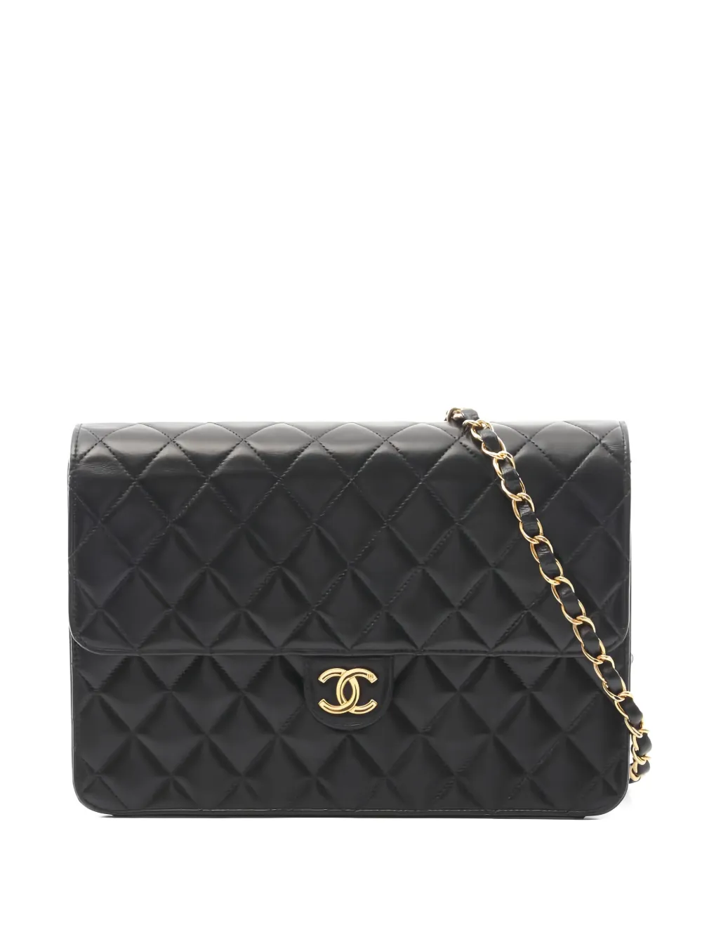 Pre-owned Chanel 2000~2002 Quilted-design Chain-strap Shoulder Bag In Black