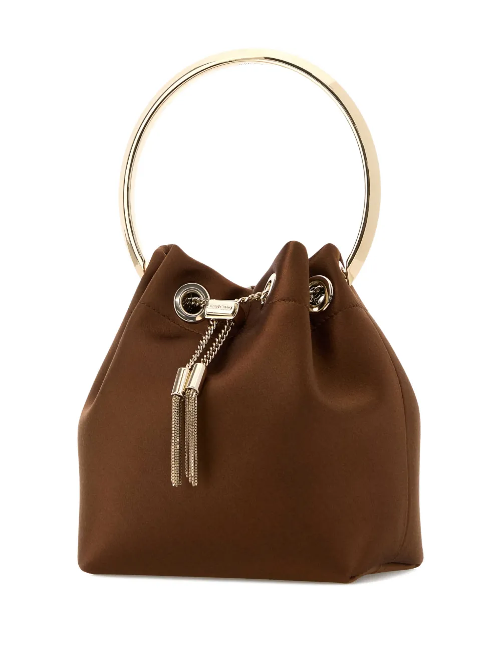 Jimmy Choo Bon Bon Satin Bucket Bag In Brown