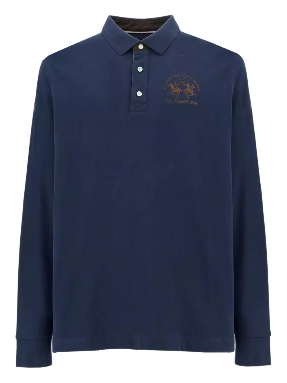 La Martina Beato Long-sleeve Logo-embroidered Polo Shirt In Blue