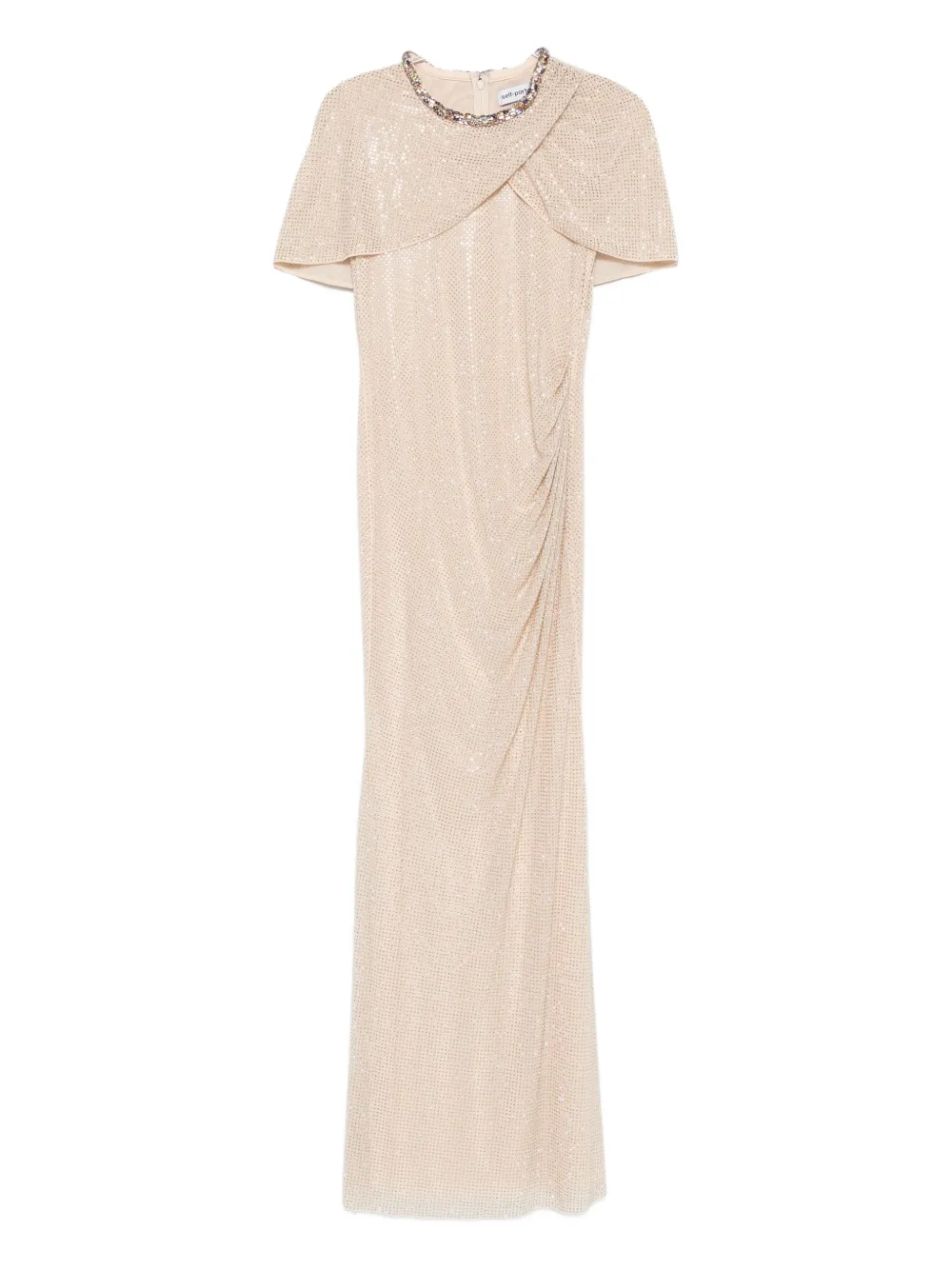 Self-portrait Embellished Draped Maxi Dress In Neutral