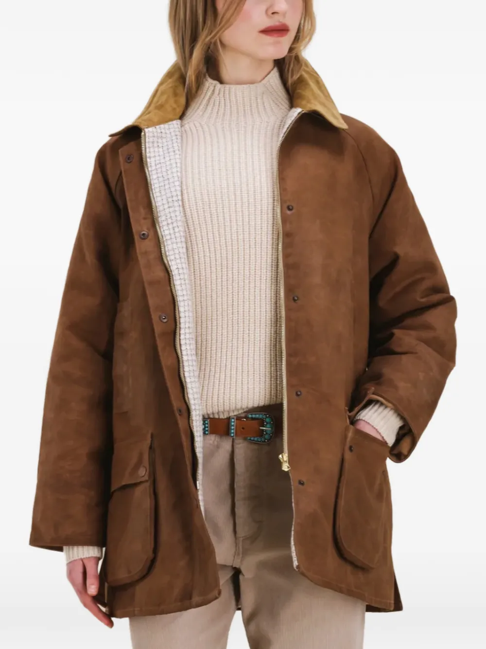 Fortela Floriane Patch-pocket Collared Jacket In Brown