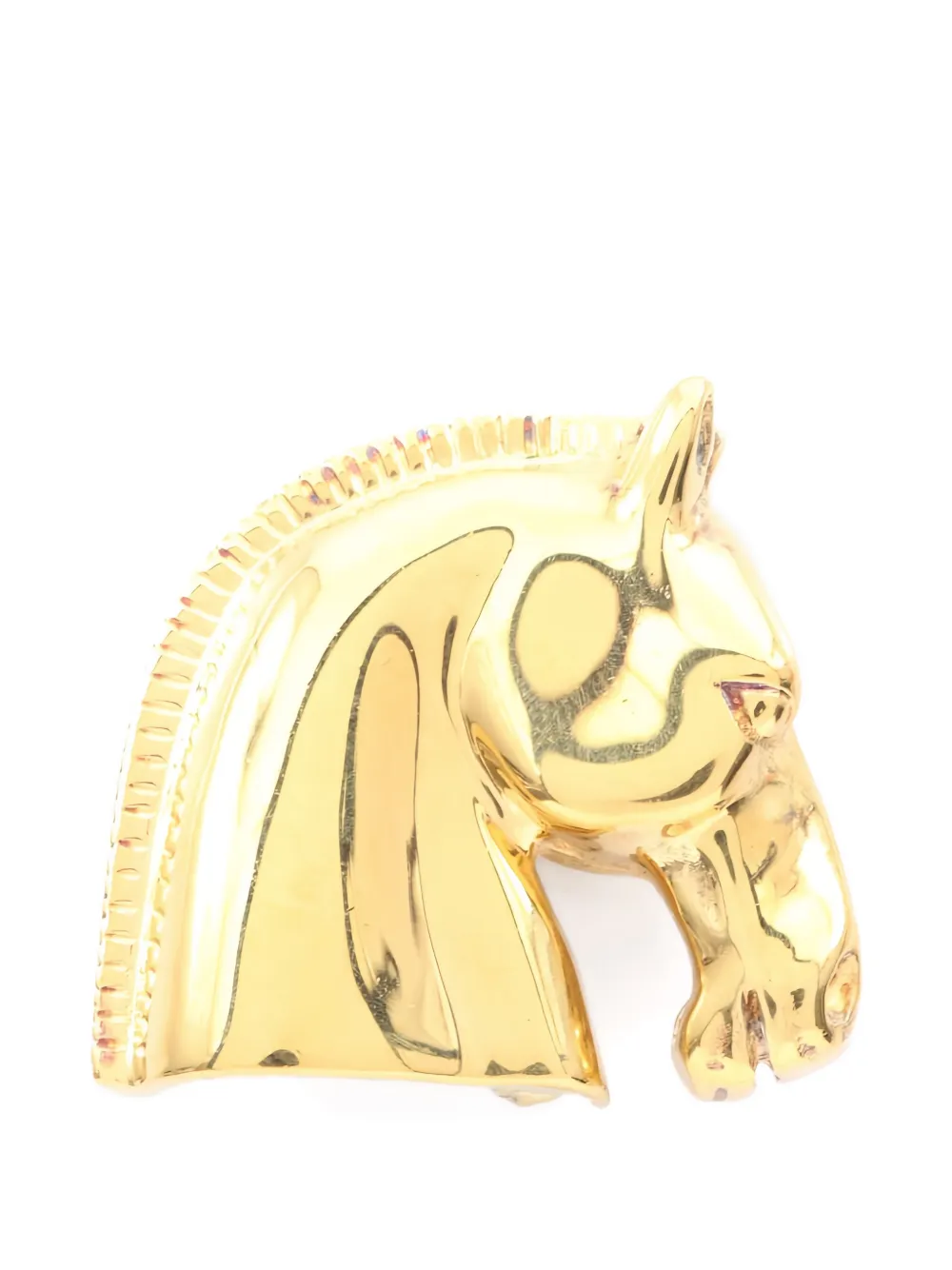 Pre-owned Hermes 2010s Horse-head Brooch In Gold