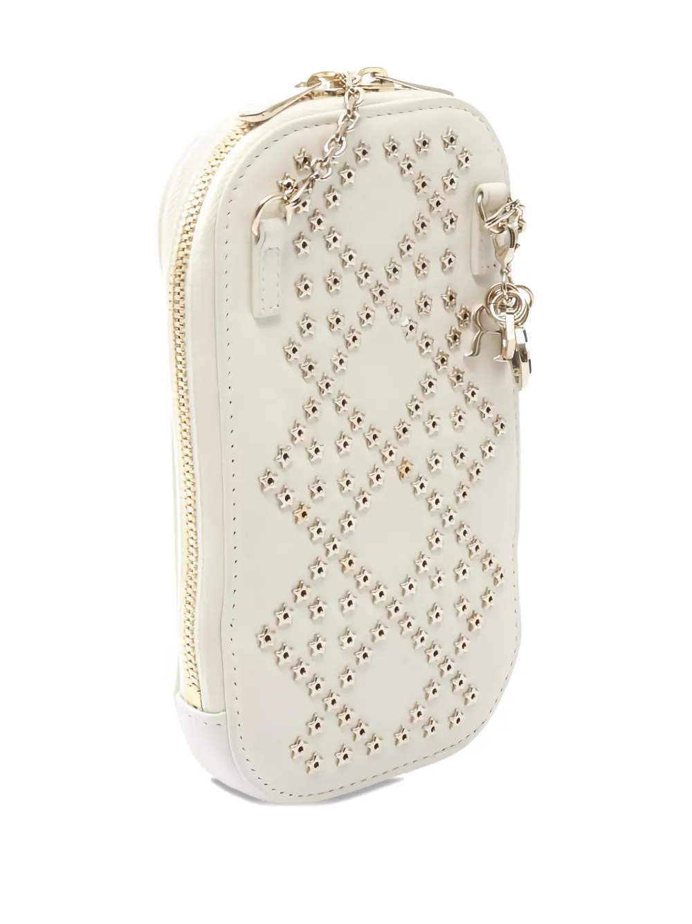 Pre-owned Dior 2000 Lady Star-studded Chain Phone Holder In White