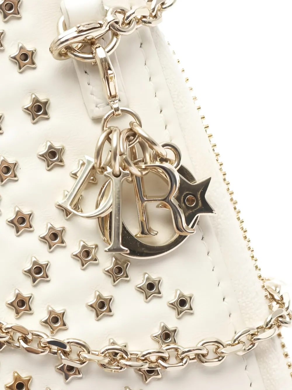 Pre-owned Dior 2000 Lady Star-studded Chain Phone Holder In White