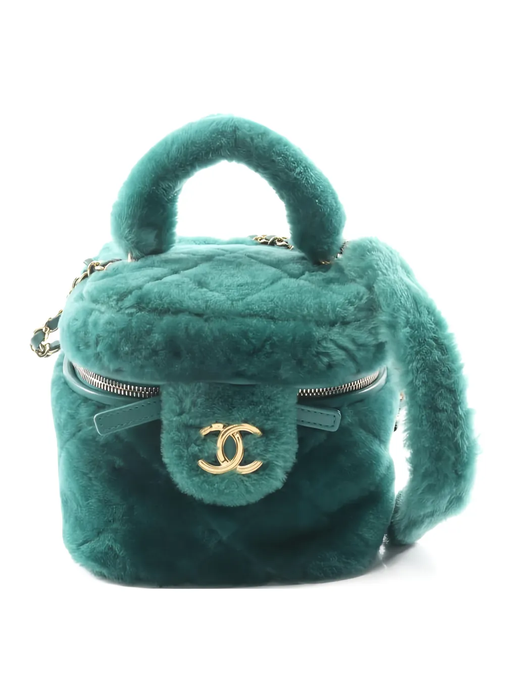 CHANEL Pre-Owned 2021 matelasse shearling vanity bag - Verde