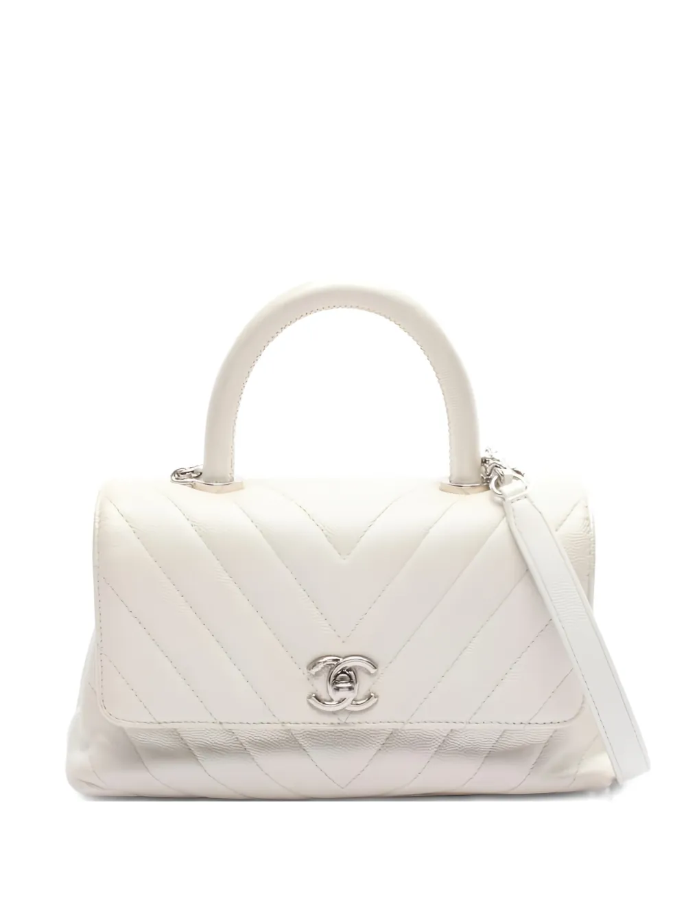 CHANEL Pre-Owned 2019 quilted handle flap tote bag | White | Image 1