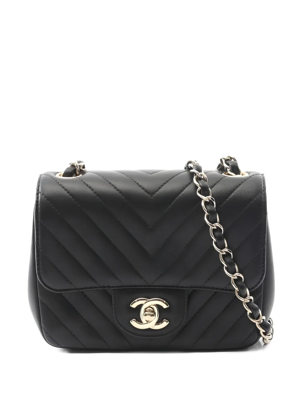 Pre-owned Chanel 2017-2018 Chevron-design Crossbody Bag In Black