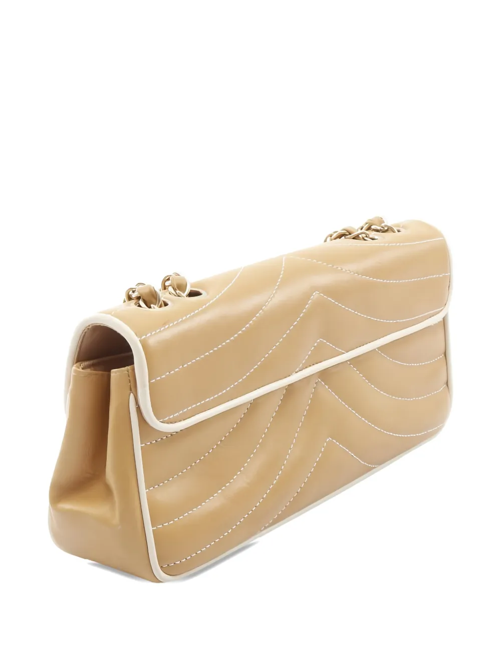 Pre-owned Chanel Wave Stitch Coco Mark Chain Shoulder Bag In Neutral