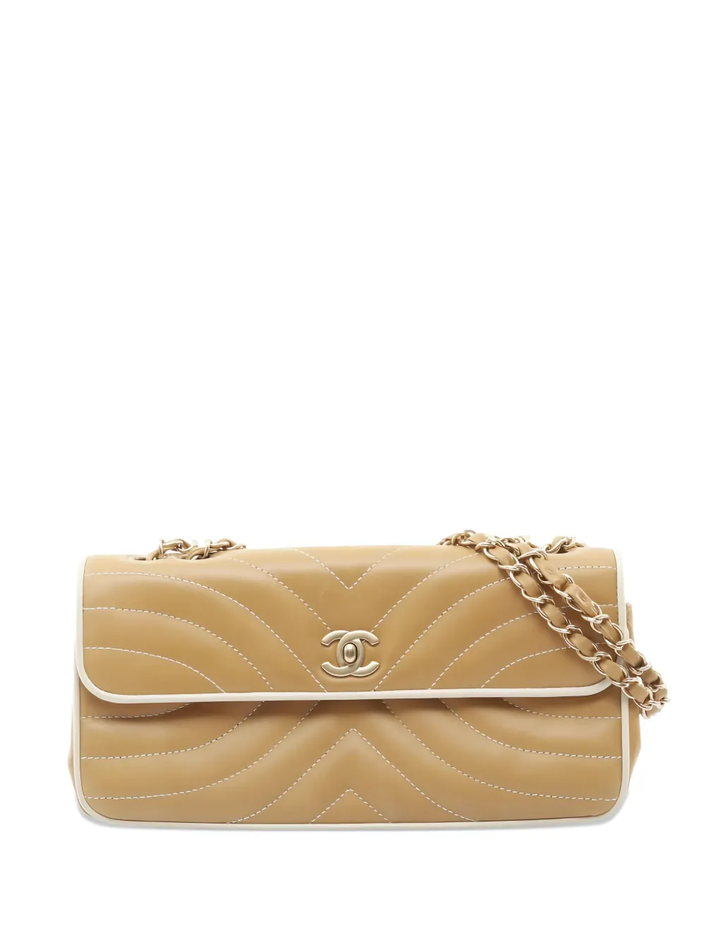 Pre-owned Chanel Wave Stitch Coco Mark Chain Shoulder Bag In Neutral