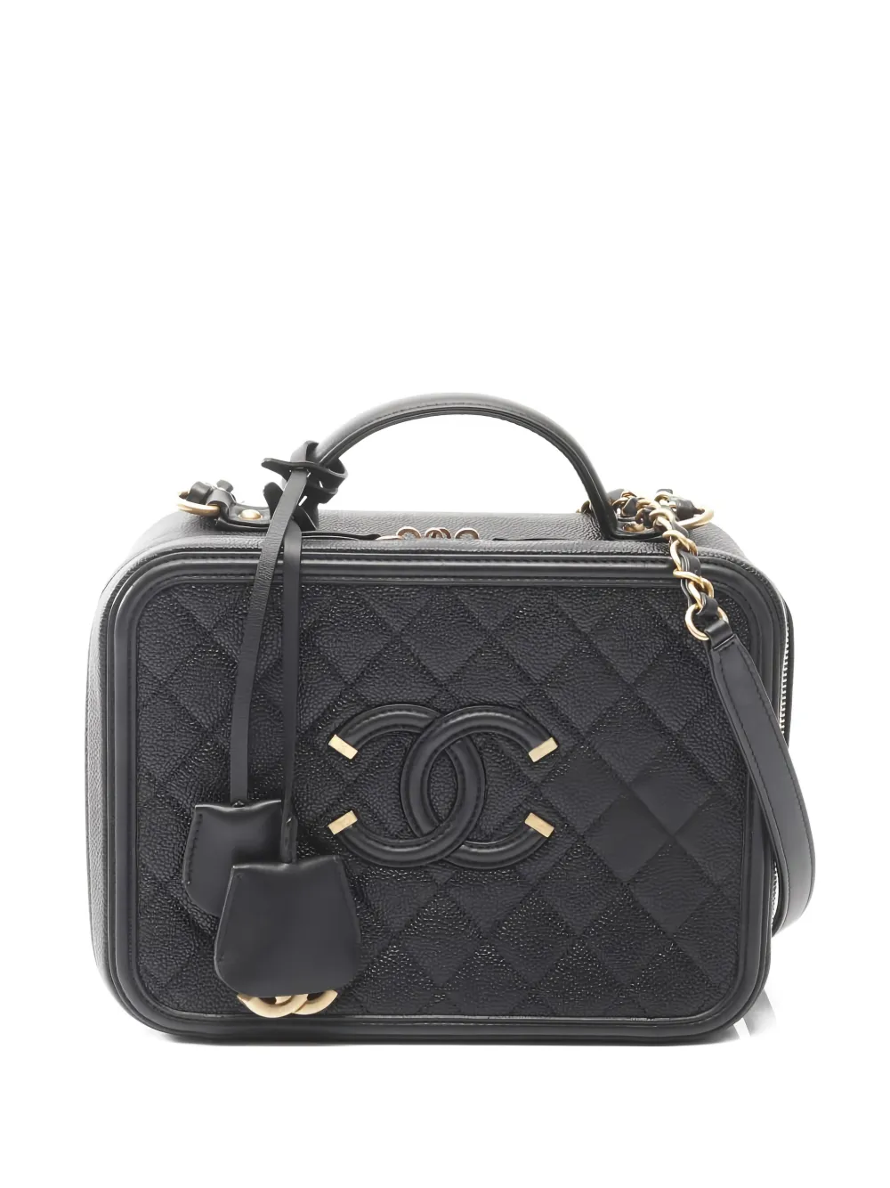CHANEL Pre-Owned 2019 Filigree diamond-quilting chain-strap vanity shoulder bag - Nero