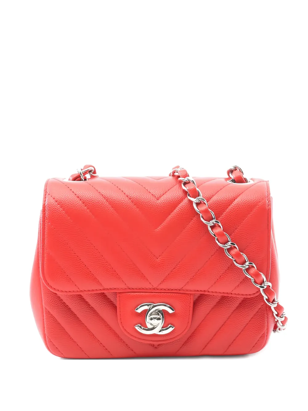 Pre-owned Chanel 2017-2018 V-stitch Chain Shoulder Bag In Red