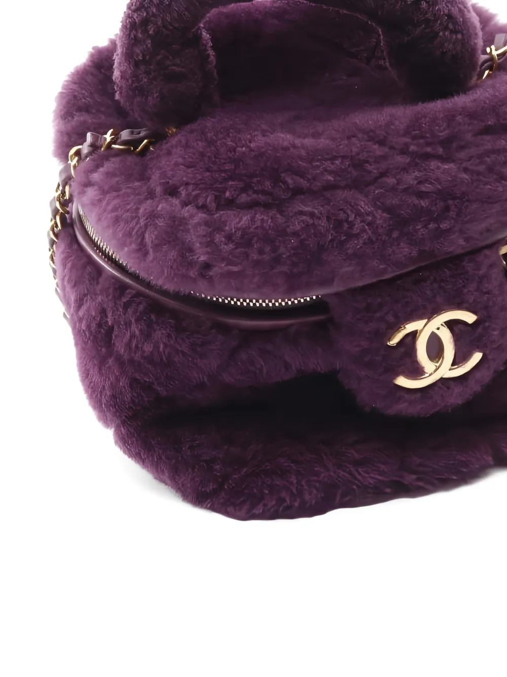 Pre-owned Chanel 2021s Fur Chain-strap Tote Bag In Purple