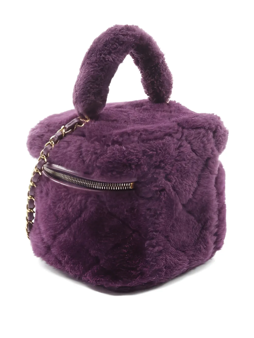 Pre-owned Chanel 2021s Fur Chain-strap Tote Bag In Purple