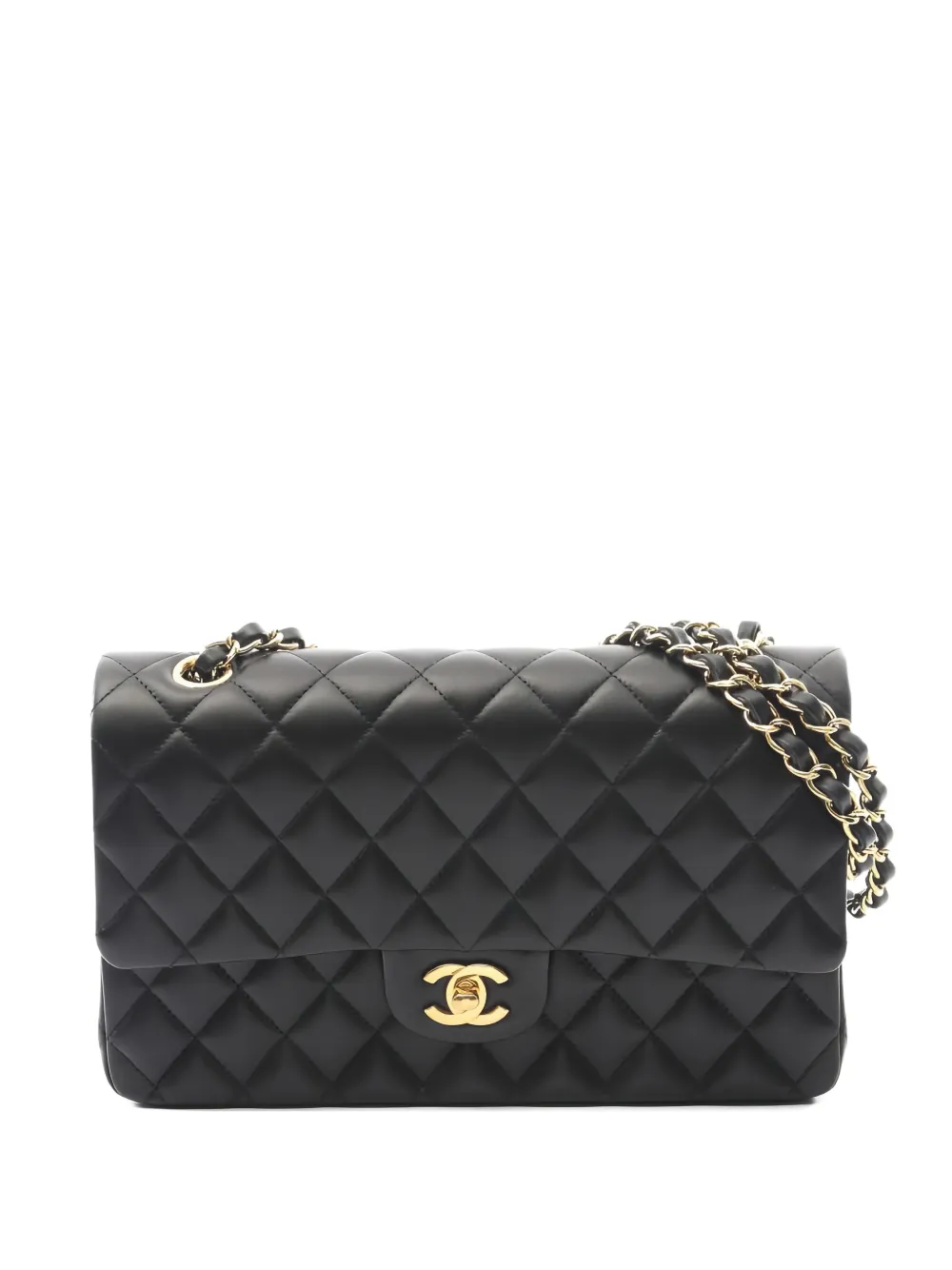 CHANEL Pre-owned 2021 Diamond-quilting Chain Double-flap Shoulder Bag In Black