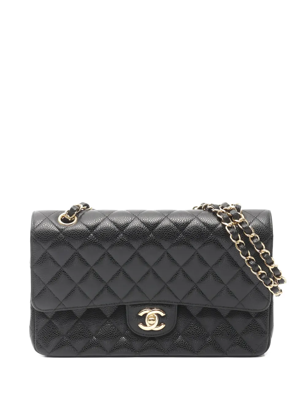 Pre-owned Chanel 2017-2018 Matelassé Quilted Double Flap Chain Shoulder Bag In Black