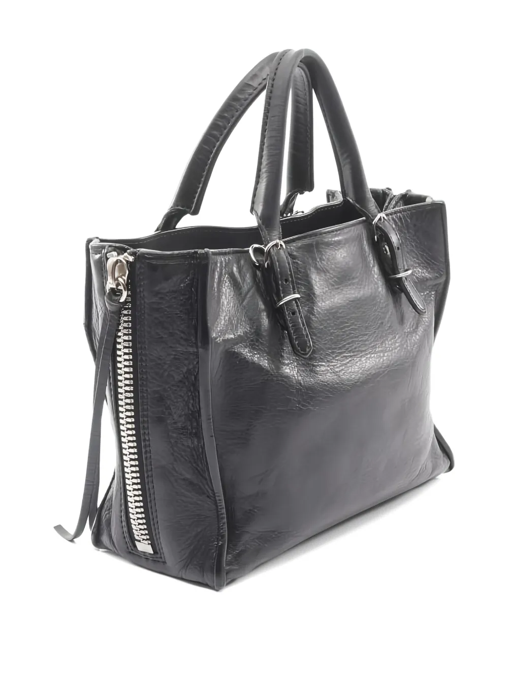 BALENCIAGA Pre-owned 2000s Mini Paper Zip-detail Leather Tote Bag In Black