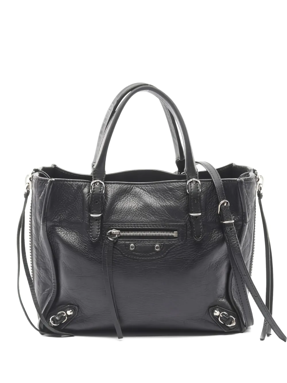 BALENCIAGA Pre-owned 2000s Mini Paper Zip-detail Leather Tote Bag In Black