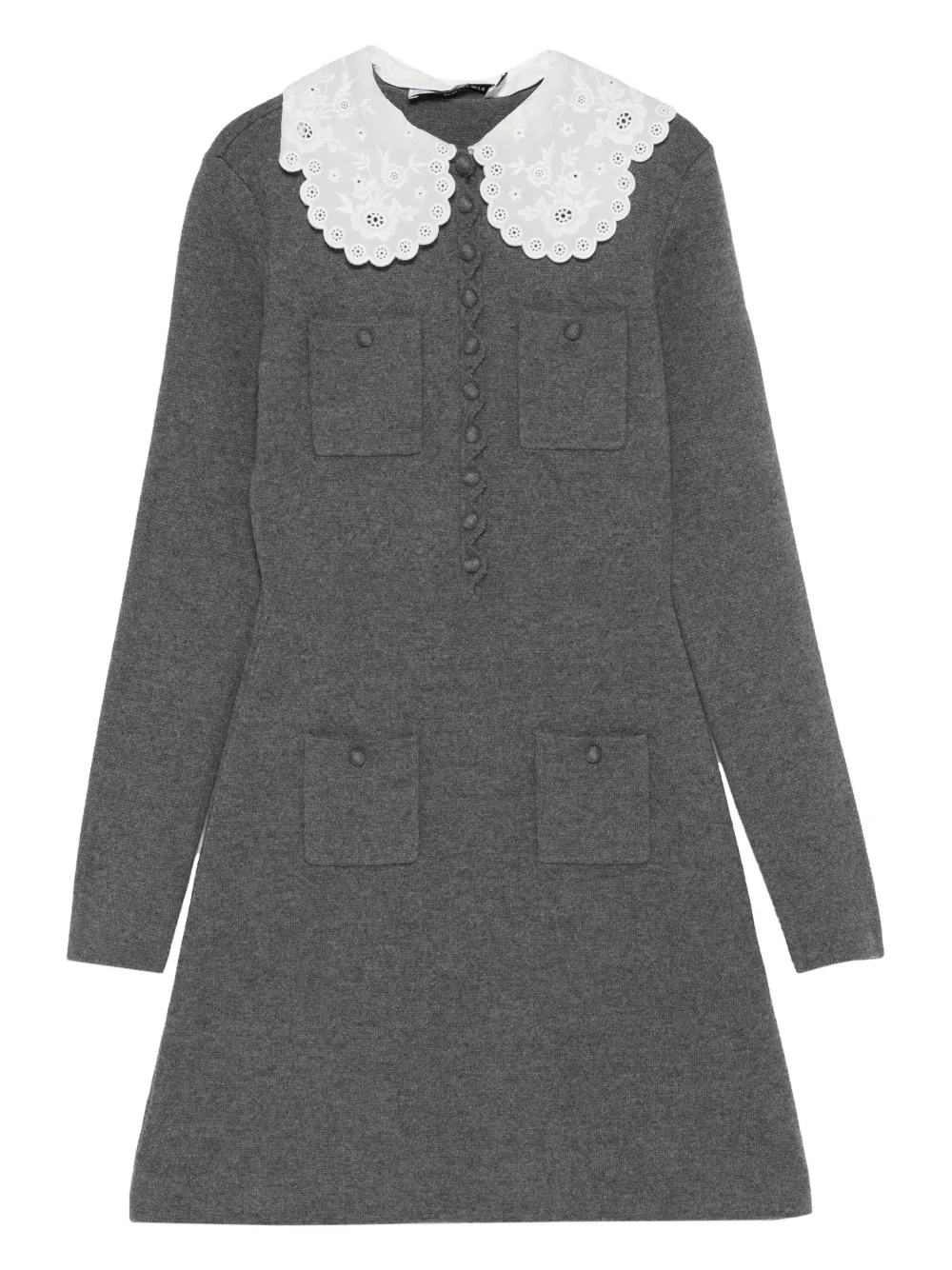 Self-Portrait lace collar pocket mini dress - Grigio