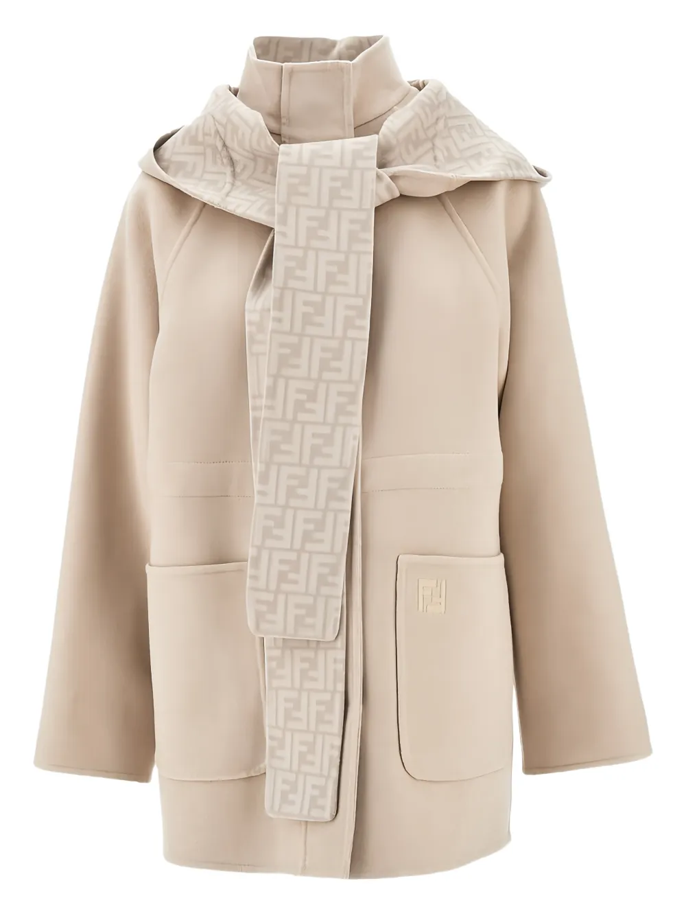 Fendi Hooded Wool Coat In Neutral
