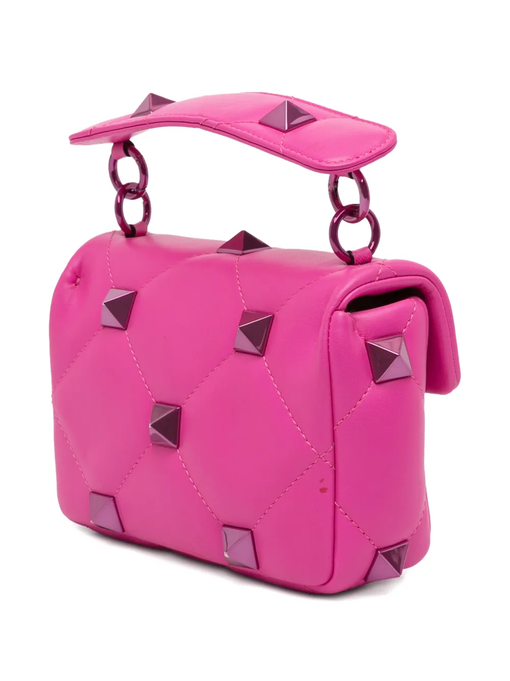 VALENTINO GARAVANI Pre-owned 2021-2025 Small Nappa Lacquer Monochrome Roman Stud Satchel In Pink