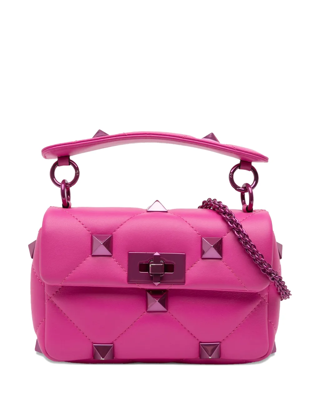 Valentino Garavani Pre-Owned 2021-2025 Small Nappa Lacquer Monochrome Roman Stud satchel - Rosa