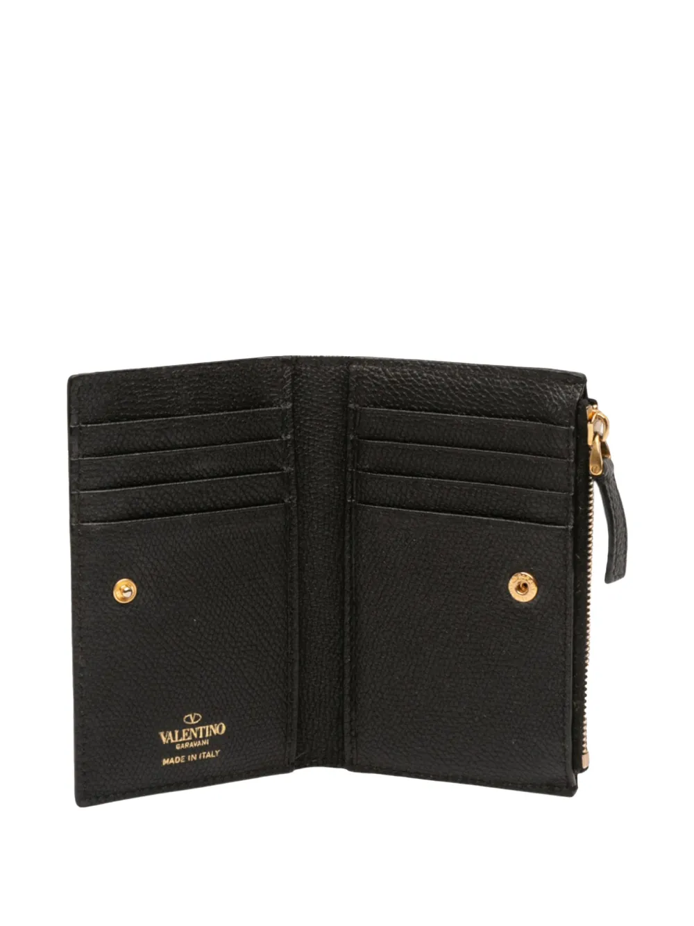 Pre-owned Valentino Garavani 2021-2025 Leather Vlogo Bifold Wallet Small Wallets In Black