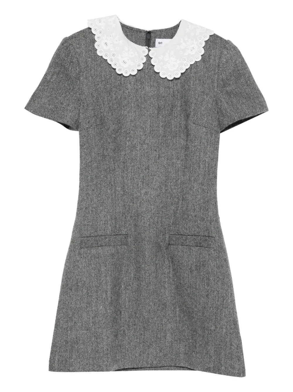 Self-Portrait herringbone mini dress - Grigio