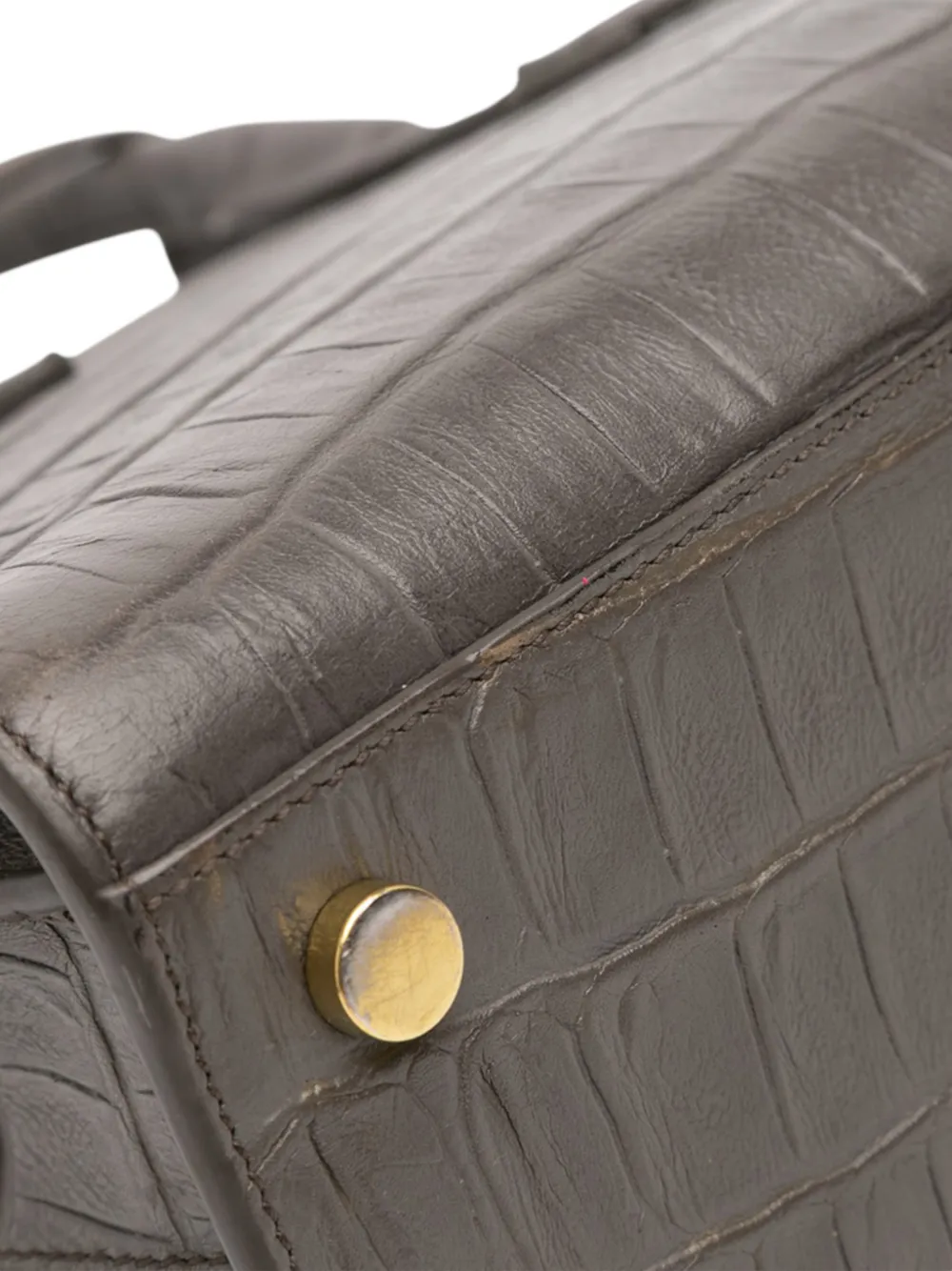 Pre-owned Saint Laurent 2015 Nano Embossed Leather Sac De Jour Satchel In Gray